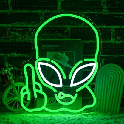 Alien Neon Sign for Wall Decor, USB Powered Green Game Room Neon Light, Green Alien LED Light Up Sign for Kids Birthday New Year Man Cave Teen Party Game Room Decoration - style: Green Alien