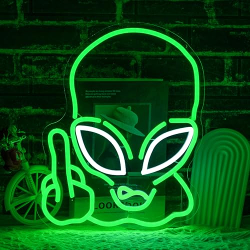 Alien Neon Sign for Wall Decor, USB Powered Green Game Room Neon Light, Green Alien LED Light Up Sign for Kids Birthday New Year Man Cave Teen Party Game Room Decoration - style: Green Alien