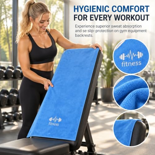 Microfiber Gym Bench Towel with Fitted Corner Hood, Blue - color: Blue