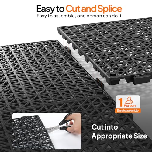 Bonnlo Black Interlocking Floor Tile, 12''*12'' Anti-Fatigue Floor Mat, Restaurant Drainage Kitchen Mat, Cushioned Flooring Mat, Non-Slip Garden Tile for Poolside, Wet Area, Deck and Bathroom Use