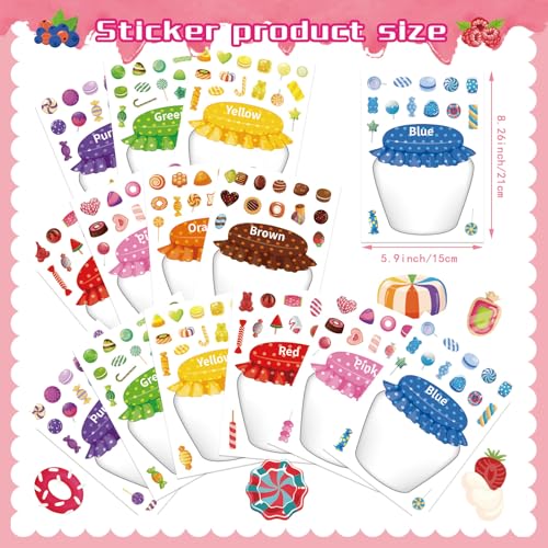 24 Sheets Candy Stickers Colorful, Make Your Own Sweets Jar Sticker for Kids, 8 Color Designs Candy Party Sweets Themed Dessert, Teacher Reward Decals for Home Classroom - style: Sweets Jar