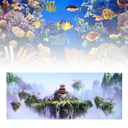 24 Inch PVC Sky Castle Pattern Aquarium Background Non-Glare Fade-Resist Waterproof Adhesive Poster for Fish Tank Decoration