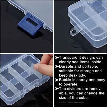 NBEADS 10 Pack 8 Grids Mini Plastic Organizer Box, 2.7x4.2x0.8inch Clear Plastic Jewelry Dividers Box Organizer Small Tackle Boxes Jewelry Storage Container for Beads Small Items Findings Storage
