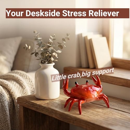 Gesodant Cute Red Crab Pen Holder & Eyeglass Stand, Funny Phone & Remote Holder for Desk, Creative Coffee Spoon Rest, Unique White Elephant Gift