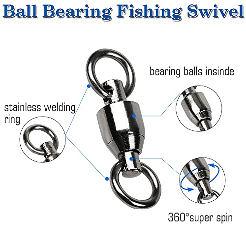 AMYSPORTS Barrel Ball Bearing Swivel Saltwater Rolling Fishing Swivels Stainless Steel High Strength Connector Bearings Solid Welded Rings Black Nickel - size: Size 6+6 (176lb) 50 pcs