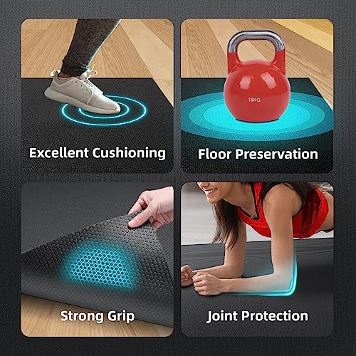 GymCope Large Exercise Mat for Home Workouts, 12x6/10x6/9x6/8x6/7x5/6x4 ft - color: 8'*6'Black