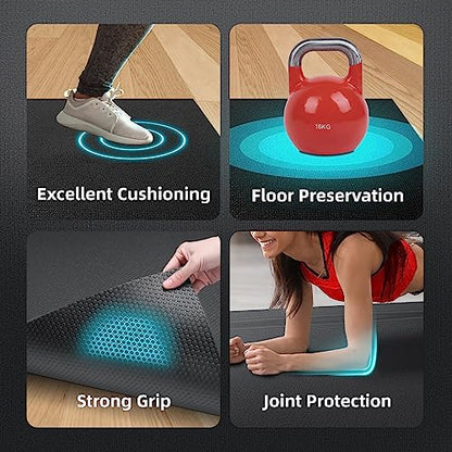 GymCope Large Exercise Mat for Home Workouts, 12x6/10x6/9x6/8x6/7x5/6x4 ft - color: 7'*5'Black