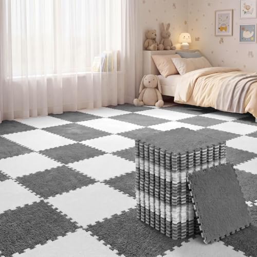 Amylove 36 Pc Foam Interlocking Carpet Tiles,White, Gray - color: White, Gray