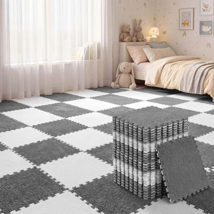 Amylove 36 Pc Foam Interlocking Carpet Tiles,White, Gray - color: White, Gray