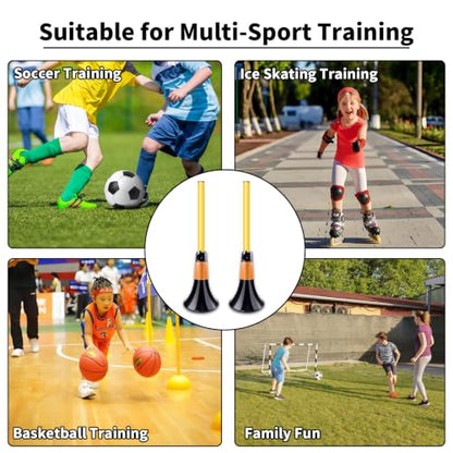 Obstacle Cones for Basketball Football and Sports Training, 10pcs Cones and 10pcs Poles with Carry Bag, Basketball Cones and Soccer Agility Poles for Soccer Basketball Speed Training