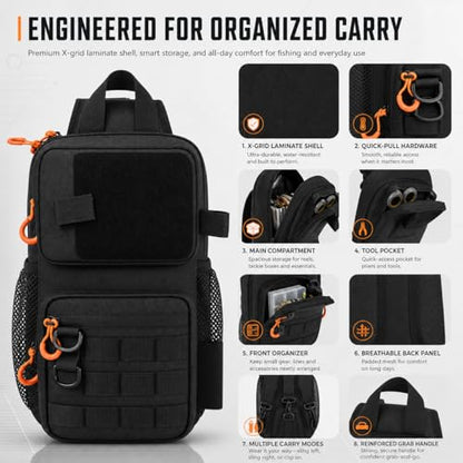 X-PAC Fishing Sling Bag 6L Waterproof Crossbody Tackle Pack with Rod Holder