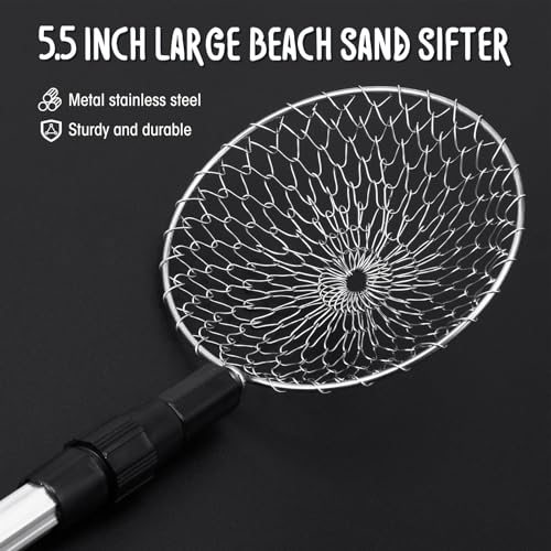 4 Pcs Shark Tooth Sifter Beach Sand Sifter Set 41.4" Adjustable Beach Sand Scoop Shell Scooper with Long Handle for Picking up Shells Beachcombing Rock Hunting