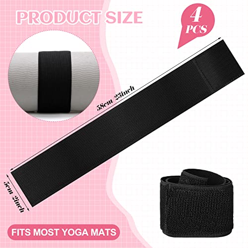 Honoson 4 Pcs Nylon Yoga Mat Strap Bungee Band for Mat Storage, Black