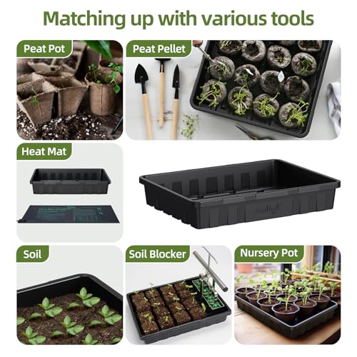 SOLIGT Extra Thick Heavy Duty 10 Pack Seed Starting Trays - Microgreens Growing Trays Seedling Plant Germination Starter Tray Transplant Fodder Flats, No Holes, No Leakage, Reusable, 14 * 10.8 * 2.3" - size: 1014