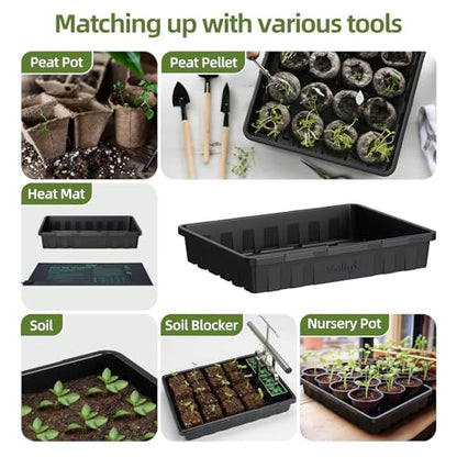 SOLIGT Extra Thick Heavy Duty 10 Pack Seed Starting Trays - Microgreens Growing Trays Seedling Plant Germination Starter Tray Transplant Fodder Flats, No Holes, No Leakage, Reusable, 14 * 10.8 * 2.3" - size: 1014