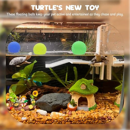 Turtle Toys for Aquatic Turtle Tank Accessories, Turtle Brush with Suction Cup, 4 Turtle Toy Balls Turtle Aquarium Accessories, Turtle Accessories for Tank