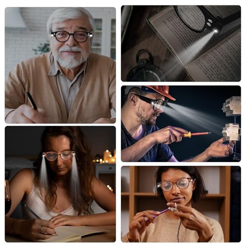 Bright LED Readers with Light Magnifying Glasses Blue Light Blocking Eyeglasses for Women Men Nighttime LED Reading Glasses+200