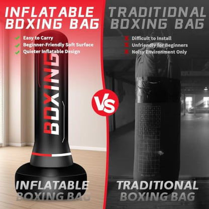 Punching Bag for Adults Teens, 70" Heavy Duty Boxing Bag with Stand | Kickboxing and MMA Muay Thai Training Equipment for Men and Women Beginners - color: Red White Alphabet Pattern
