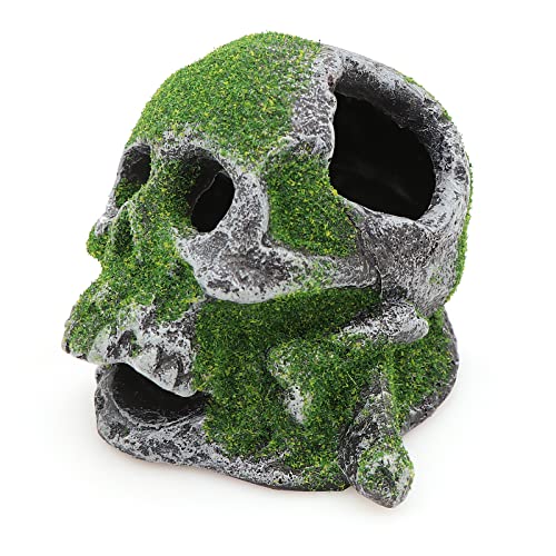 AQUA KT Aquarium Landscape Head Skeleton Skull Rock Fish Hiding Place Cichlid Cave for Gold Betta Fish Tank Decoration Freshwater or Marine Aquariums