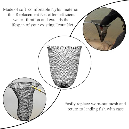 Fishing Net Replacement Foldable Trout Net Replacement Nylon Fishing Landing Mesh for Freshwater Saltwater Robust 24 Strands