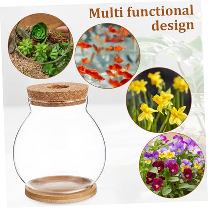 TOYANDONA Desktop Hydroponic Glass Fish Bowl with Lid and Mat Small Betta Fish Tank for Aquatic Plants Terrarium Vase for Home Office Decor