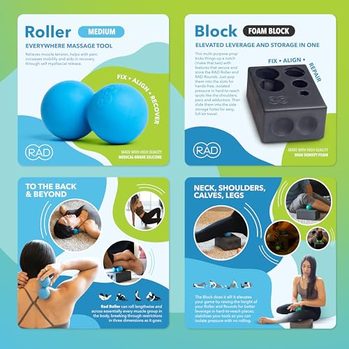 RAD All-in Complete Myofascial Release and Muscle Recovery Set - Includes Exercise Foam Rollers, Multi-Use Yoga Block, Peanut & Massage Balls, Neuro Ball Foot Roller, and Massage Stick - style: Recovery Set – 7-Piece