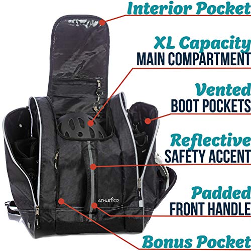 Athletico Ski Boot Bag – Skiing and Snowboarding Travel Luggage – Stores Gear Including Jacket, Helmet, Goggles, Gloves & Accessories – Venting and Grommets for Snow Drainage - color: Black with White Trim