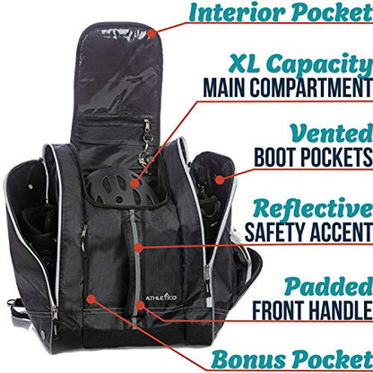 Athletico Ski Boot Bag – Skiing and Snowboarding Travel Luggage – Stores Gear Including Jacket, Helmet, Goggles, Gloves & Accessories – Venting and Grommets for Snow Drainage - color: Black with White Trim