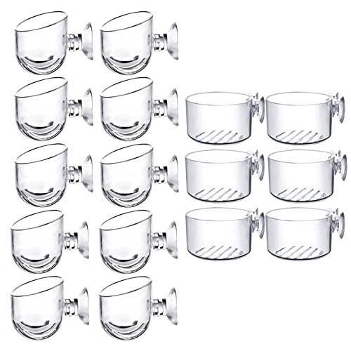 MDEOOSKY 16 Pack Aquatic Plant Cups, Acrylic Aquarium Plant Cup, Transparent Acrylic Aquatic Pot with Suction, Acrylic Aquarium Suction Cup Holder, Aquarium Decoration 2 Shapes