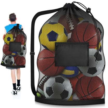 Hoiny Extra Large Soccer Ball Bag, 40"x30" Drawstring Heavy Duty Mesh Net