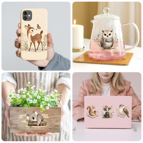 Peacoblue 18 Sheets Rub on Transfers for Crafts, Bohemian Forest Animals 3.6"x3.9" UV DTF Cup Wraps Waterproof Rub on Cold Transfers Stickers for Wood Glass Metal Cup Tumblers Mirrors Mugs Home Decor - style: Bohemian Forest Animals
