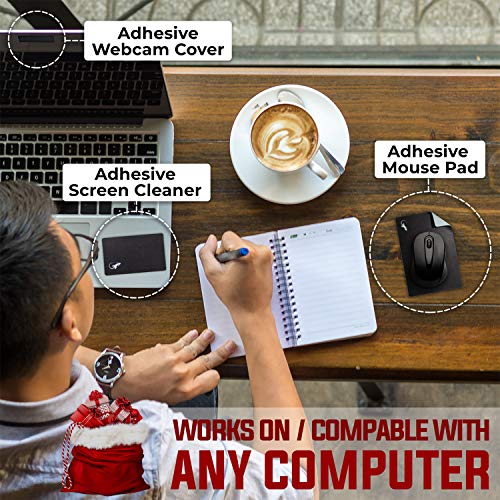 Adhesive Mouse Pad by Gecko Travel Mouse Pad - Sticks to Any Surface - Stick On Portable - Webcam Covers and Screen Cleaner Included (Black) - color: BLACK