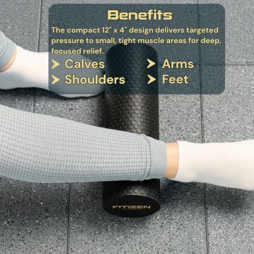 Foam Roller for Muscle Massage, Stiff Back Pain Relief, Physical Therapy, Deep Tissue, Exercise Equipment for Home Gym, Stress, Yoga, Pilates for the Fit Citizen (Black, Mini 12 x 4 Inches) - size: Mini 12 x 4 Inch