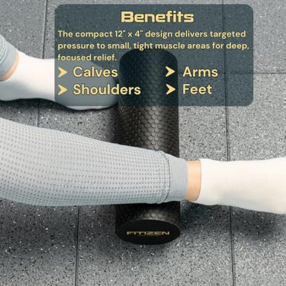 Foam Roller for Muscle Massage, Stiff Back Pain Relief, Physical Therapy, Deep Tissue, Exercise Equipment for Home Gym, Stress, Yoga, Pilates for the Fit Citizen (Black, Mini 12 x 4 Inches) - size: Mini 12 x 4 Inch