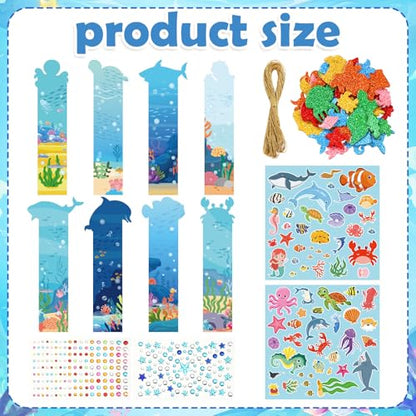 Frienda 48 Sets Summer Ocean Bookmarks Craft Kits DIY Under The Sea Stickers Shark Make Your Own Bookmarks Paper Craft Summer Party Games for Ocean Animals Classroom Activity Supplies - style: Sea Animals