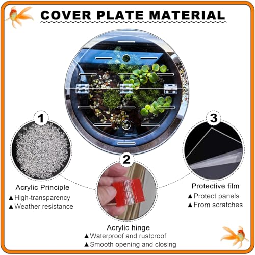 Cat-Proof Acrylic Canopy Lid for Round Aquarium, Anti-Jump Fish Tank Cover with Access Hole & Hinges, Perfect for 90cm (35.4") Tanks, Durable & Easy to Use - size: 90cm (35.4")