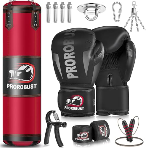 Punching Bag for Adults, Red 4ft Oxford Heavy Boxing Bag Set with 12 oz Gloves for MMA Kickboxing Boxing Karate Home Gym Training (Unfilled)