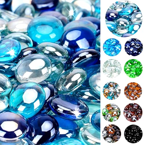 OnlyFire Fire Pit Glass Rocks 10 lbs, High Luster Fire Glass Beads 1/2 Inch, Tempered Glass Marbles for Propane/Natural Gas Fire Pit, Fireplace, Multicolor & Blends Available - color: Cobalt Blue++Crystal Ice+Caribbean Blue