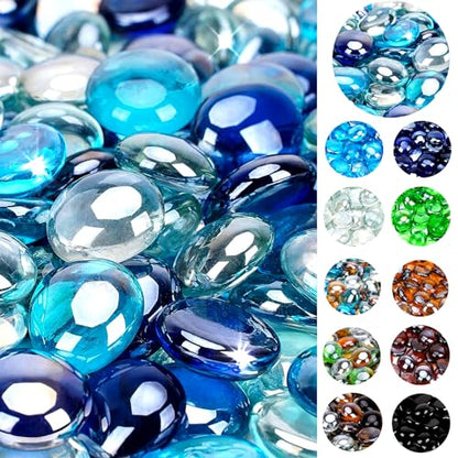 OnlyFire Fire Pit Glass Rocks 10 lbs, High Luster Fire Glass Beads 1/2 Inch, Tempered Glass Marbles for Propane/Natural Gas Fire Pit, Fireplace, Multicolor & Blends Available - color: Cobalt Blue++Crystal Ice+Caribbean Blue