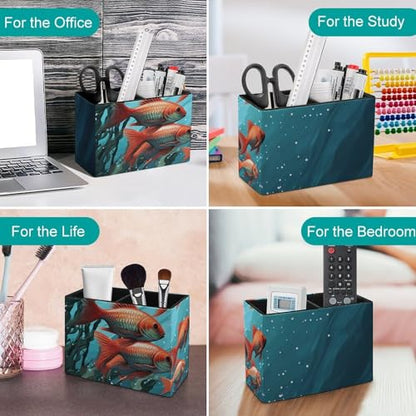 Leather Pencil Holder Fish Aquarium Pen Holder for Desk Square Desk Pen Cup for Home Office Supplies Waterproof Makeup Brush Holders