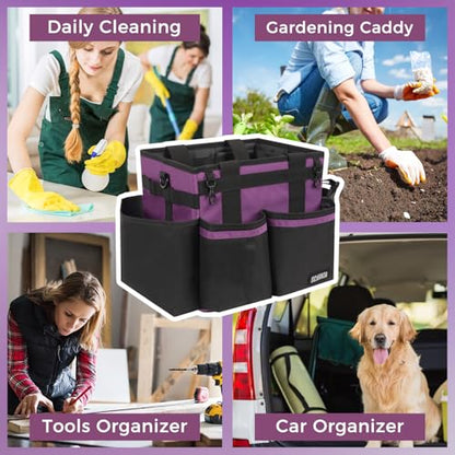 Compact Wearable Cleaning Caddy, Small Cleaning Caddy Supplies Organizer with Handle & Shoulder Straps for Housekeepers, Under Sink & Car Cleaning Tool Organizers Bag (RoyalPurple) - color: RoyalPurple