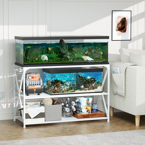55-75 Gallon Fish Tank Stand, 49.2 x 19.7x 31.5 Inch,Industrial Aquarium Stand with Power Outlet and Switch, Turtle Tank, Reptile Terrariums and Breeder Tank Stand, White