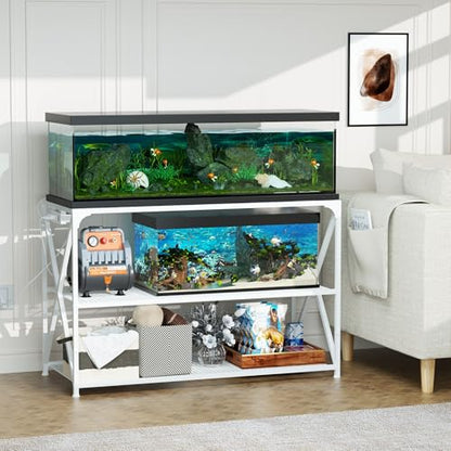 55-75 Gallon Fish Tank Stand, 49.2 x 19.7x 31.5 Inch,Industrial Aquarium Stand with Power Outlet and Switch, Turtle Tank, Reptile Terrariums and Breeder Tank Stand, White