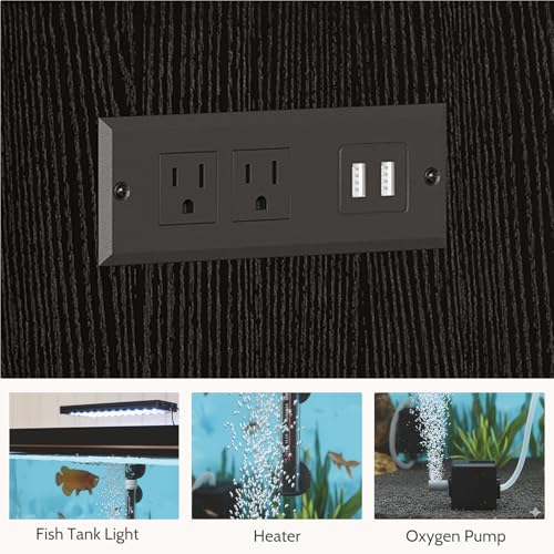 55-75 Gallon Fish Tank Stand, Heavy Duty Aquarium Stand with Power Outlet, 1000LBS Wood Fish Tank Cabinet with Storage Suitable for Turtle Tank, Reptile Terrarium, for Home Office - color: Black