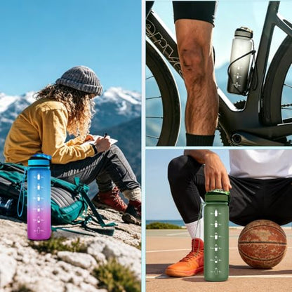 EYQ 32oz Water Bottle with Straw, Time Marker, Blue Purple - color: 8.Hunter Green