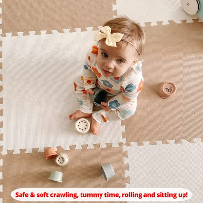 Extra Large Baby Play Mat Tiles Thick Foam Non-Toxic Floor Puzzle Mat Interlocking Activity Playmat for Infants Toddlers Kids Crawling Tummy Time 74x74 Inches (Beige/White) - color: Beige/White