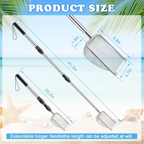 New Upgraded 2 Pcs Shark Tooth Sifter, Beach Sand Sifter, Sand Scoop Shell Scooper for Beach Scoop Shovel Sifter Tool for Picking Up Shells, Shark Tooth Sifter Dipper - color: Silver