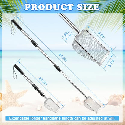 New Upgraded 2 Pcs Shark Tooth Sifter, Beach Sand Sifter, Sand Scoop Shell Scooper for Beach Scoop Shovel Sifter Tool for Picking Up Shells, Shark Tooth Sifter Dipper - color: Silver