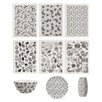 SUPERDANT 6PCS Rabbit Animals Underglaze Paper Transfer Fish Mushrooms Transfer Papers for Clay Ceramic Porcelain Under Glaze Transfers for Pottery Enamel Decals Black Underglaze Handcrafted Gifts