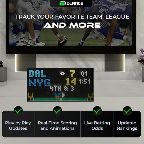 Glance LED V1 Ticker - Customizable LED Display Sports Ticker, LED Display for Man Cave, Stock Market Ticker Display, Sports Score Retro Smart Pixel Display, Weather Display - 8"x4" Made in USA